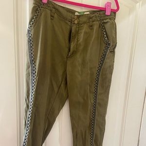 Anthropologie Green Joggers with Embroidery on the Sides